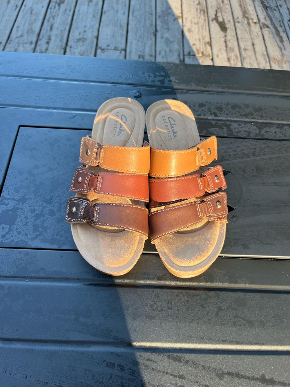 Clarks Collection Leisa Cacti Q Leather Slide Sandals NWOT Size 6 Brown Comfort - Picture 2 of 3